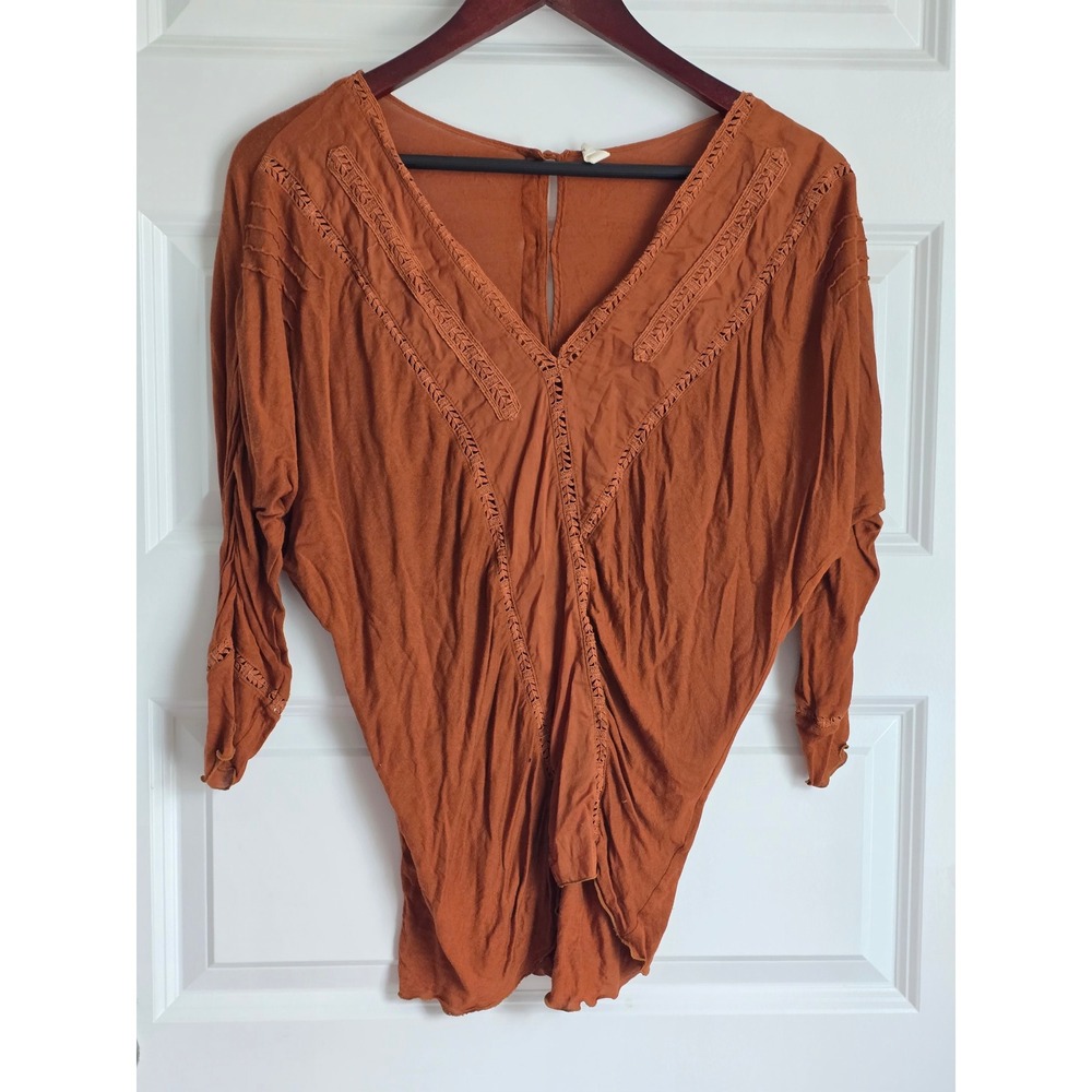 Anthropologie TINY Rust Orange Crochet Lace Dolman Sleeve V-Neck Blouse Top